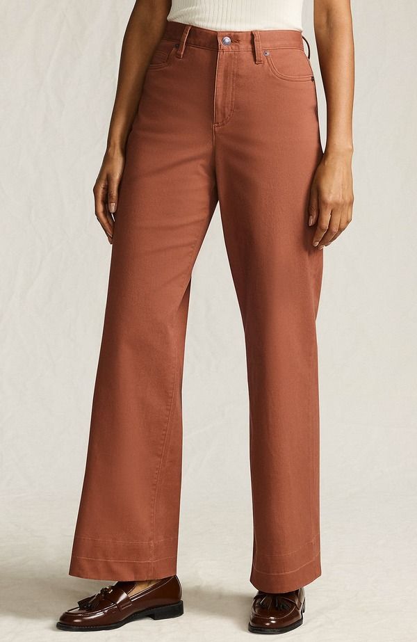 ランズエンド レディース ボトムス レギンス ワイドレッグ パンツ Lands End High Rise 5 Pocket Wide Leg Chino Pants Rich Ginger Brow