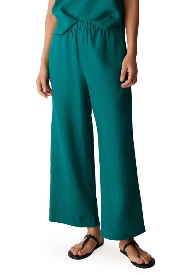 エイリーンフィッシャー レディース ボトムス レギンス ワイドレッグ パンツ リネン Eileen Fisher Linen Wide Leg Pants Teal ティール