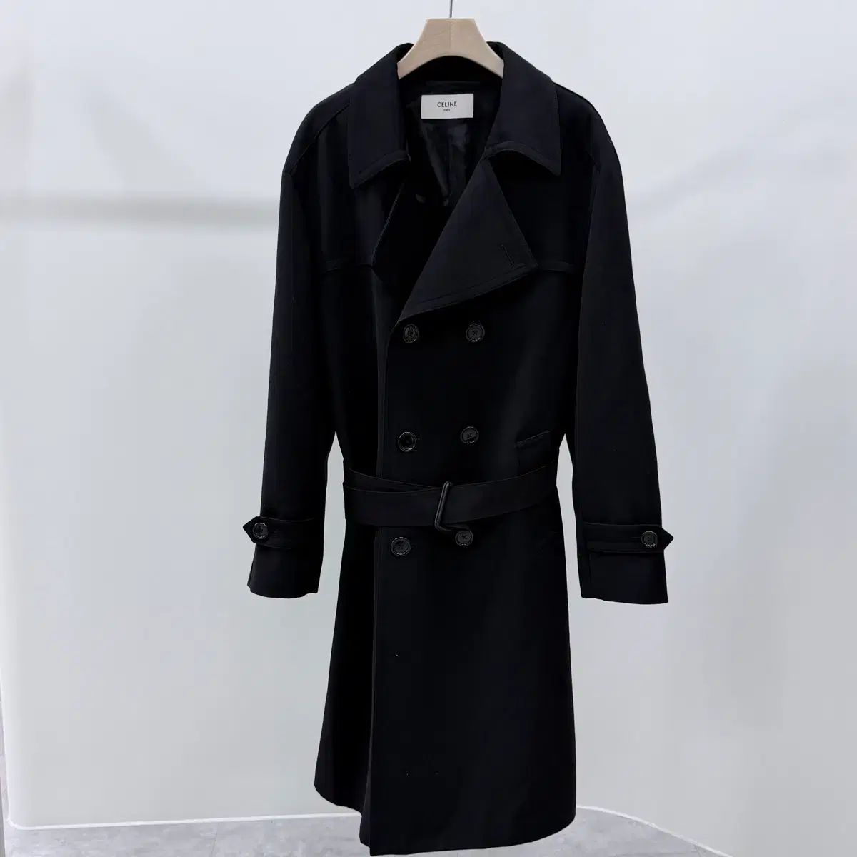 S+級 / 50 セリーヌ Celine セリーヌ ウール Long ロング トレンチコート ブラック