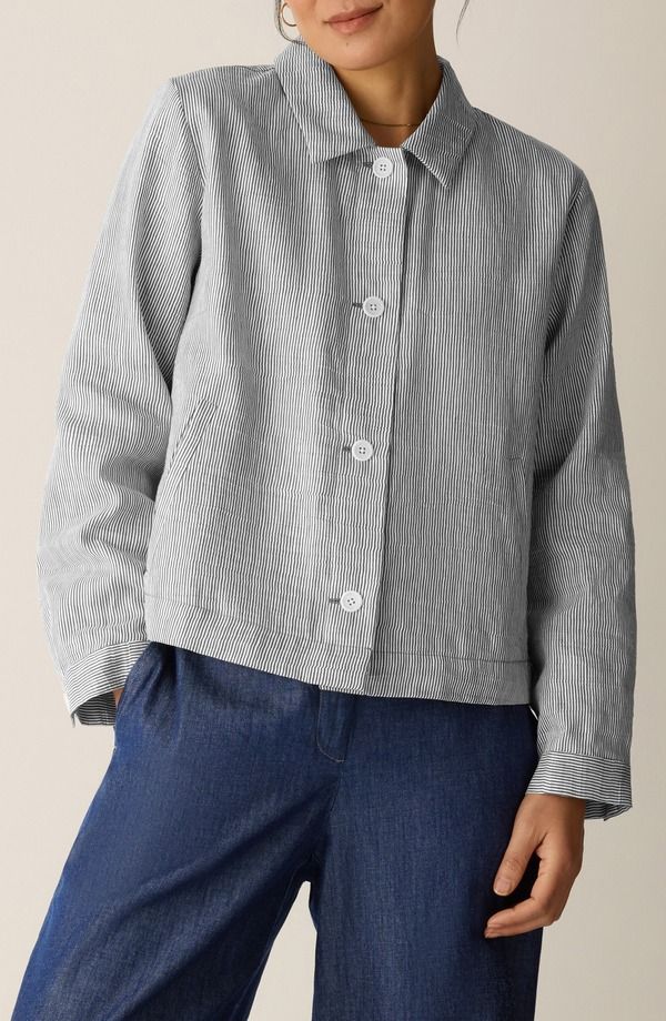 エイリーンフィッシャー レディース アウター ジャケット・ブルゾン A ライン リネン Eileen Fisher Classicollar Linen Blend ALine Jacket Wren