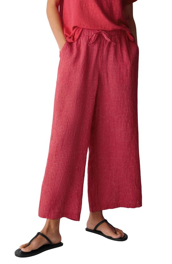 エイリーンフィッシャー レディース ボトムス レギンス ワイドレッグ パンツ アンクル Eileen Fisher Windowpane Check Wide Leg Ankle Pants Gren