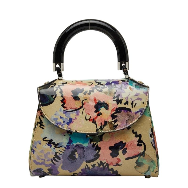 ジョルジオアルマーニ フラワー ハンドバッグ ベージュ マルチカラー エナメル レディース GIORGIO ARMANI【1-0276127】