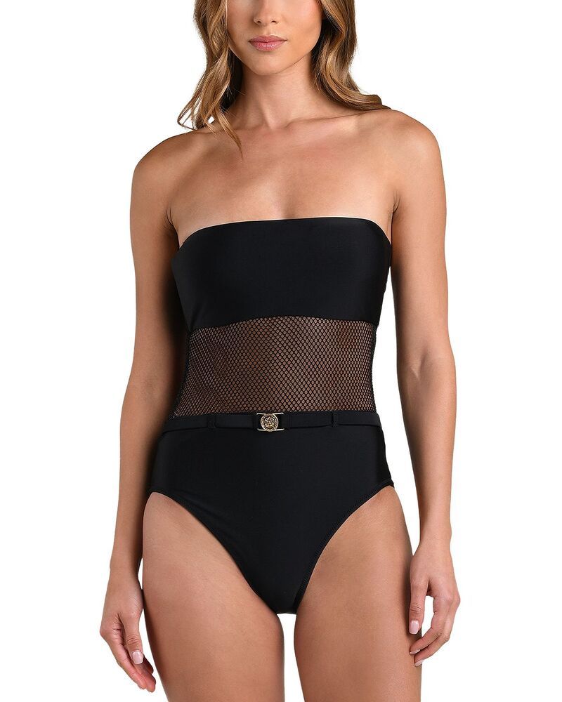 ラジャンス レディース 水着 上下セット メッシュ LAGENCE Tory Bandeau Mesh Solid One Piece Swimsuit Black ブラック