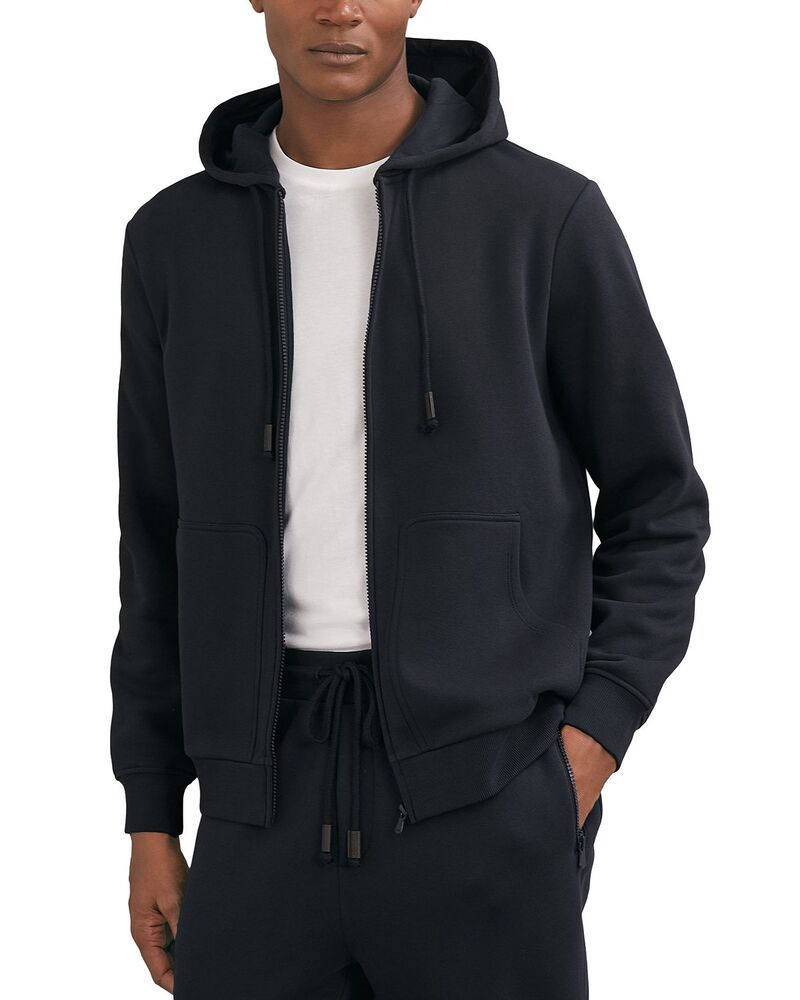 レイス メンズ アウター パーカー・スウェット フルジップ REISS Howel Zip Through Drawstring Hoodie Navy ネイビー