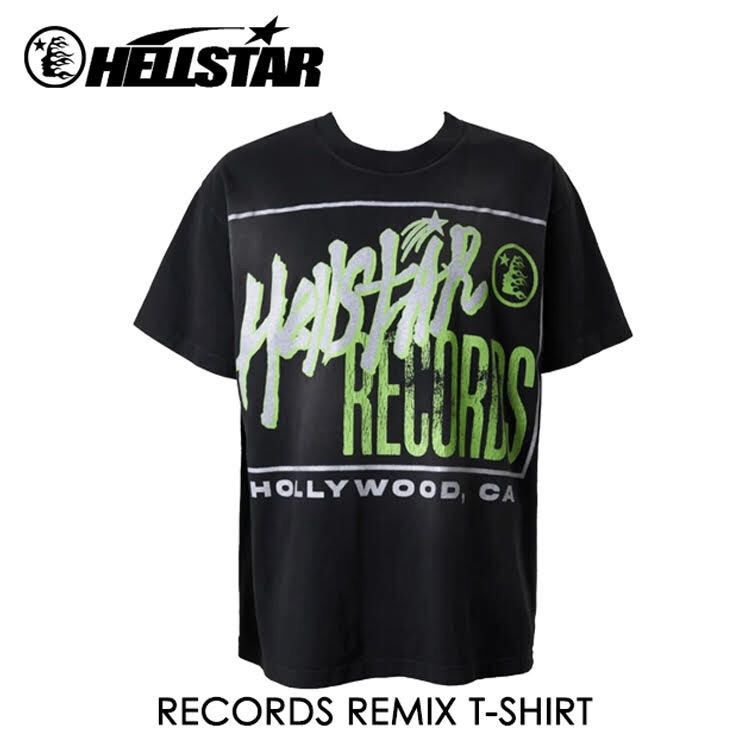 NFC SCAN TAG(スマートフォンをかざすスキャン有り) HELLSTAR RECORDS REMIX T-SHIRT 【ウォッシュブラック】【TEE】 【半袖Tシャツ】【ヴィンテージ加工】