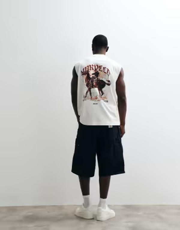 エイソス メンズ トップス ベスト グラフィック ASOS DESIGN oversized tank with cowboy graphic in cream Coconut milk クリーム