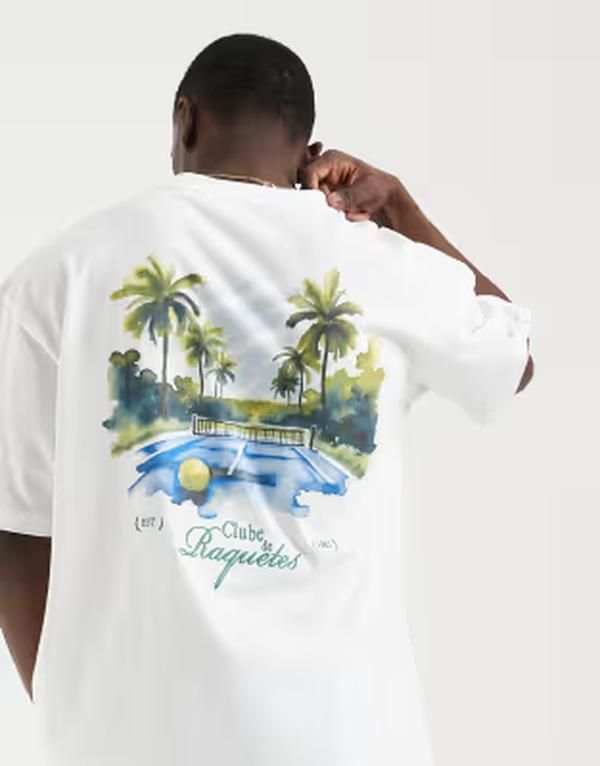 エイソス メンズ トップス Tシャツ グラフィック ASOS DESIGN oversized tshirt with tennis graphic WHITE ホワイト