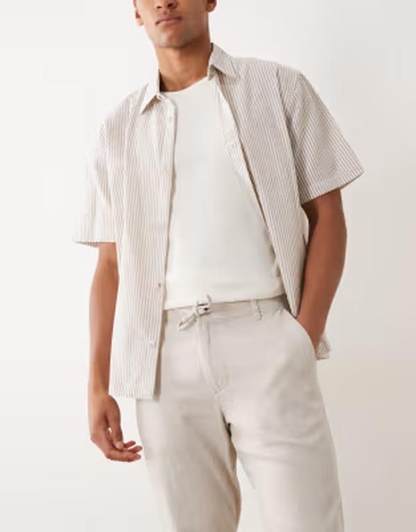 セレクティッド メンズ ボトムス カジュアルパンツ リネン Selected linen blendrawstring pants in cream Pure Cashmere クリーム