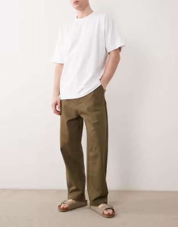 エイソス メンズ ボトムス カジュアルパンツ ASOS DESIGN relaxed tapered elasticized pants Khaki カーキ