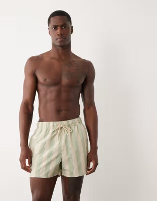エイソス メンズ 水着 ハーフパンツ・ショーツ ショートパンツ ASOS DESIGN swim shorts in short length in sage green stripesAGE GRE