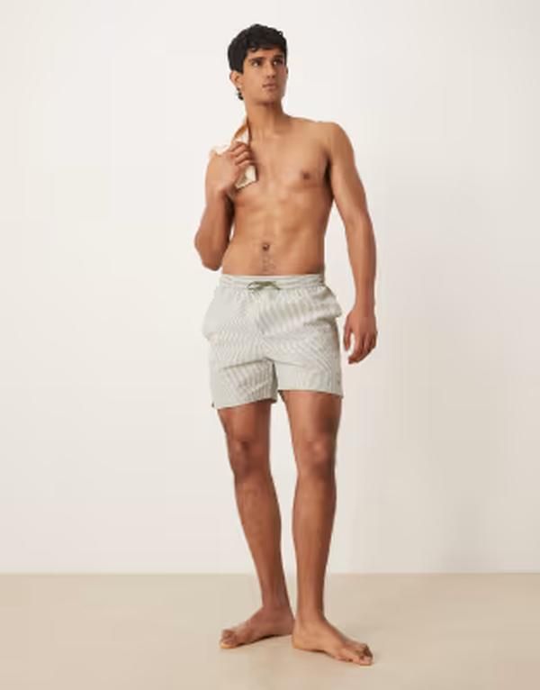 カルバンクライン メンズ 水着 ハーフパンツ・ショーツ ショートパンツ Calvin Klein drawstring swim shorts in sage stripe Deep Lichen G
