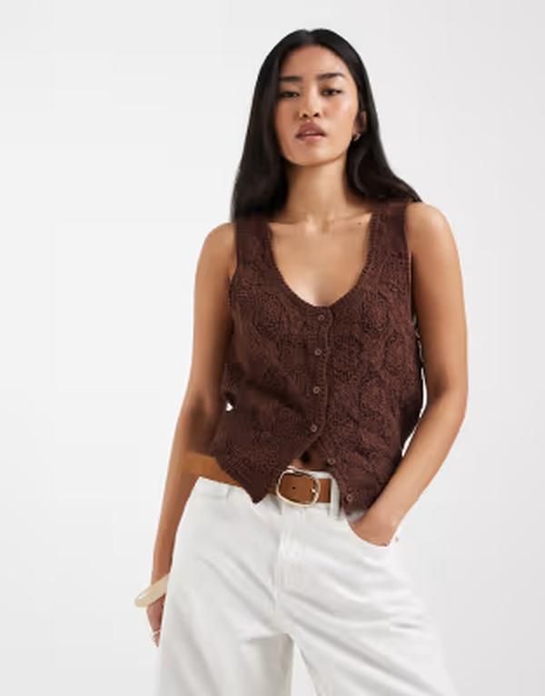 オンリー レディース トップス ベスト ONLY crochetank top BROWN ブラウン