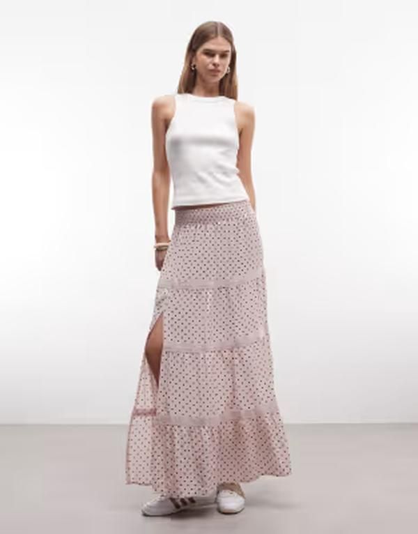 デイジーストリート レディース ボトムスカート ドット柄 ティアード ローライズ ドット マキシ Daisy Street low rise tiered maxi skirt polka dot P