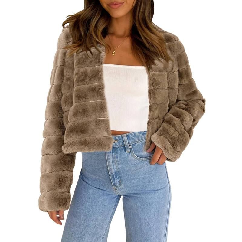 アレグラ ケー レディース アウター ジャケット・ブルゾン コート ALLEGRA K Womens Long Sleeve Solid Color Collarlesshaggy Soft Faux