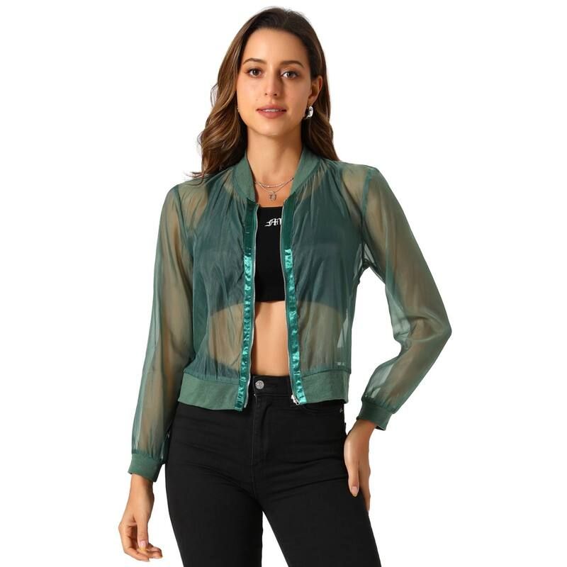 アレグラ ケー レディース アウター ジャケット・ブルゾン ALLEGRA K Womens Long Sleeves Zip Up See Through Lightweight Bomber Ja