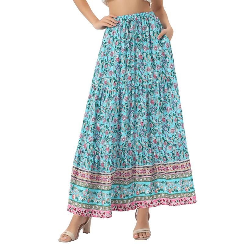 アレグラ ケー レディース ボトムスカート フラワー柄 プリント マキシ フラワー ALLEGRA K Womens Boho Skirt Casual Floral Printed Elastic
