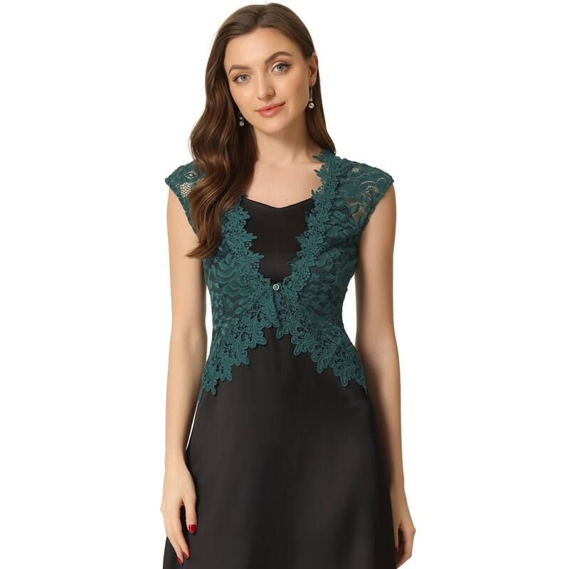 アレグラ ケー レディース アウター ニット・セーター フラワー柄 カーディガン キャップ レース フラワー ALLEGRA K Lace Cap Sleeves Cardigan for Women