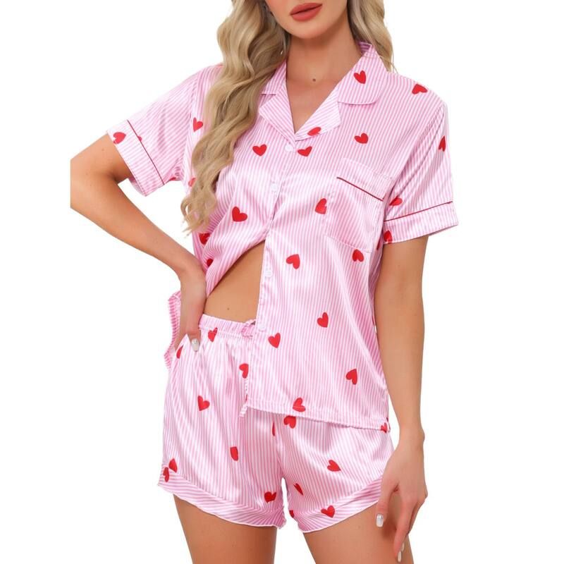 cheibear レディース アンダーウェア ナイトウェア ボタンダウン ショートパンツ ダウン cheibear Womensleepwear Button Down Tops with Short