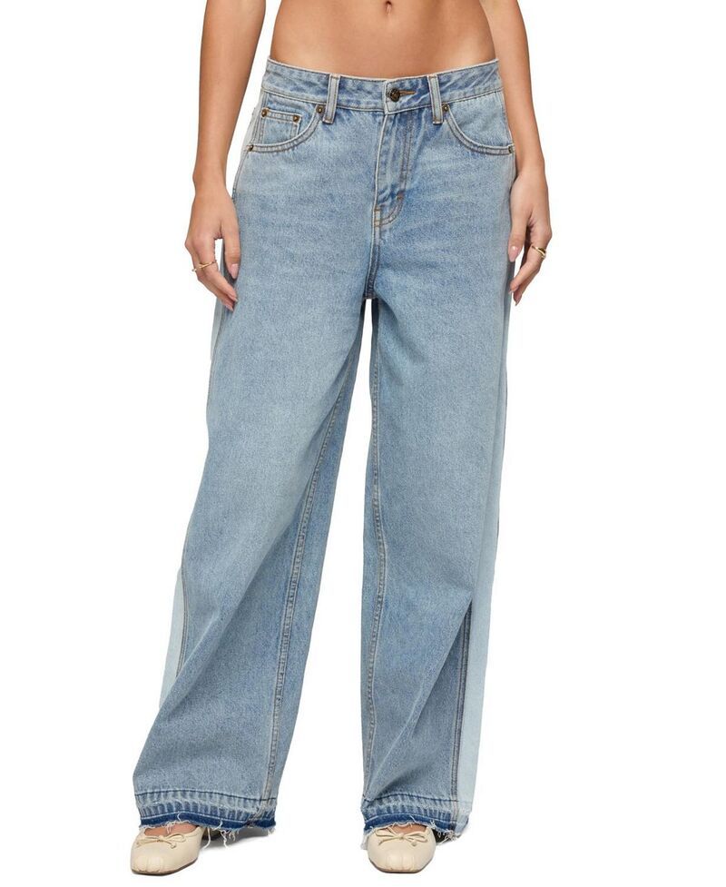 アディクテッド レディース ボトムス デニムパンツ ローライズ コントラスト ジーンズ Edikted Cailin Contrast Panelow Rise Baggy Jeans Blue ブル