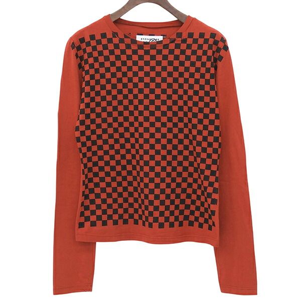 MM6 Maison Margiela エムエムシックス メゾン マルジェラ COMM 00676/0052 サイズM 紙タグ付 コットン ブロック チェック 長袖 Tシャツ レディース レッド ブラック ECO0102 【中古】