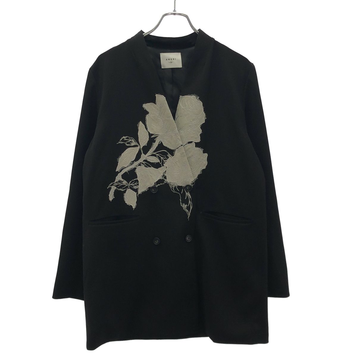 Ameri VINTAGE アメリ ヴィンテージ ROSE EMBROIDERY JACKET ローズ エンブロイダリーノーカラージャケット 01410670191 ブラック M