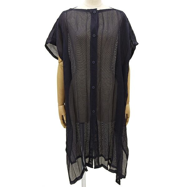 ISSEY MIYAKE me イッセイミヤケミー MI91FO652 ロング メッシュ ショートスリーブ カーディガン トップス レディース ネイビー ECO0109 【中古】