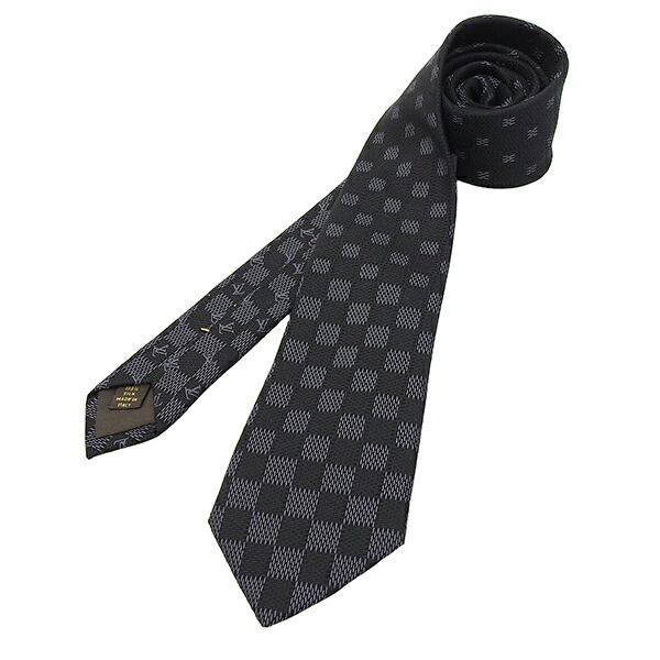美品 LOUIS VUITTON ルイヴィトン ダミエ シルク ロゴ ネクタイ メンズ グレー ECO0112 【中古】