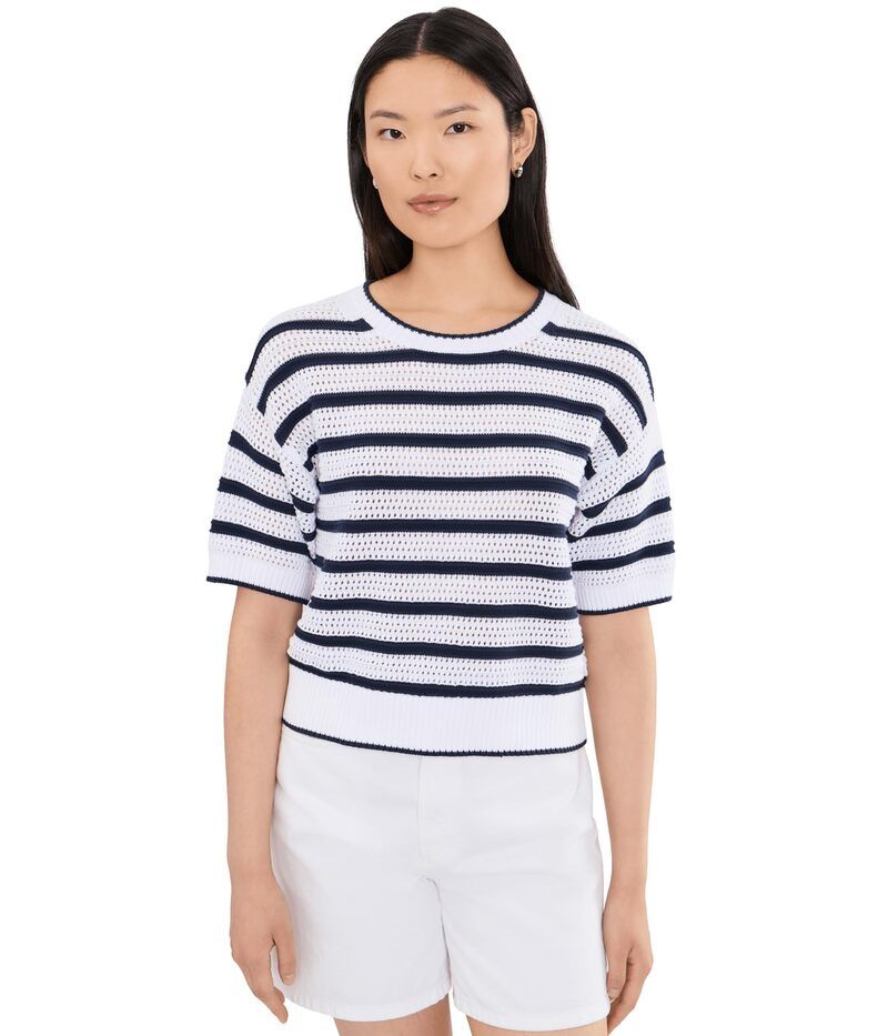 スプレンディット レディース アウター ニット・セーター Splendid Beckham Short Sleeve Stripe Sweater White Navy ホワイト