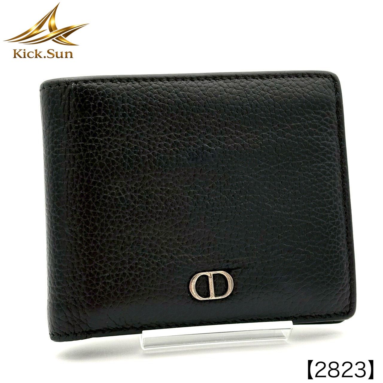 Christian DIOR クリスチャンディオール DIOR CD ICON 二つ折り財布 コインケース付きウォレット グレインドカーフスキン レザー 本革 ブラック 黒 メンズ コンパクト ミニ財布 ロゴ 金具 ルテニウム 2ESBC027CDI 2823