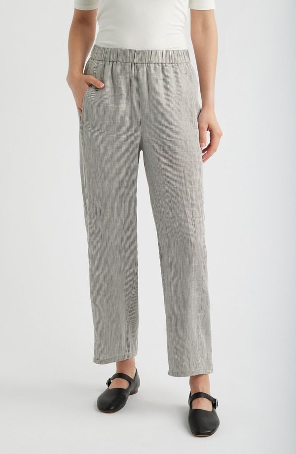 エイリーンフィッシャー レディース ボトムス レギンス パンツ アンクル リネン Eileen Fisher Stripe Linen Blend Ankle Pants Wren ストライプ