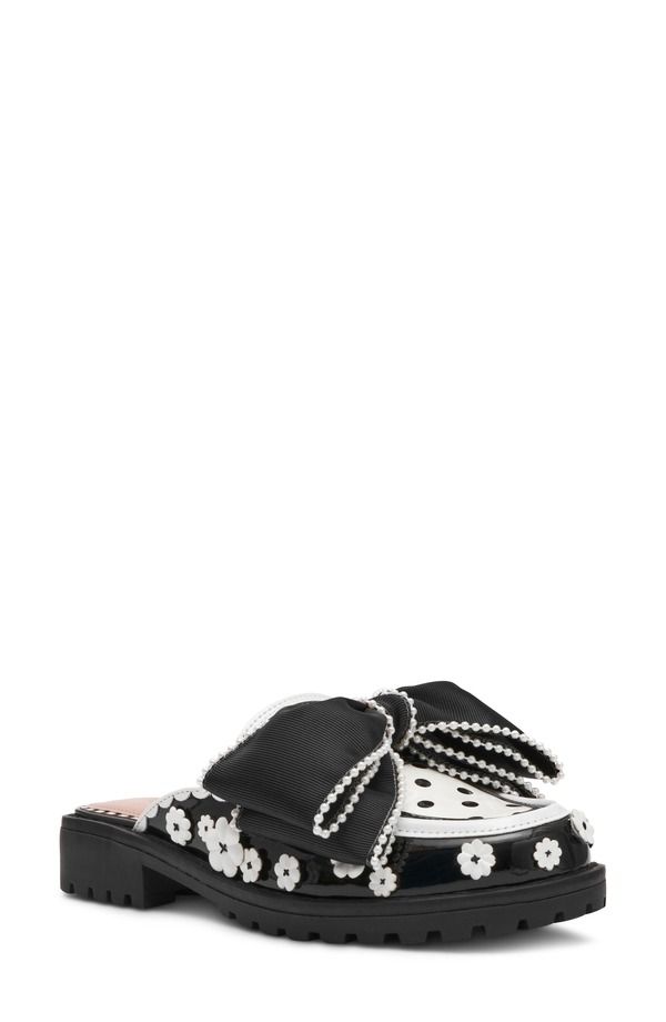 ベッツィジョンソン レディース シューズ パンプス Betsey Johnson Gladdys Bow Mule Black White Flower ホワイト