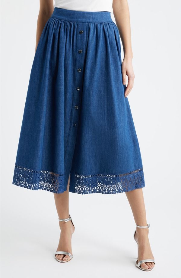 エリータハリ レディース ボトムス デニムパンツ スカート Elie Tahari The Laylee Denim Skirt Dark Denim デニム