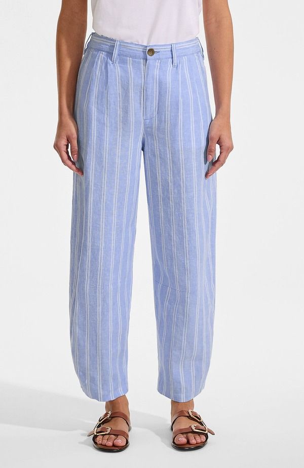 ランズエンド レディース ボトムス レギンス プリーツ パンツ リネン Lands End Linen High Rise Pleated Barreleg Pants Clear Blue Sky