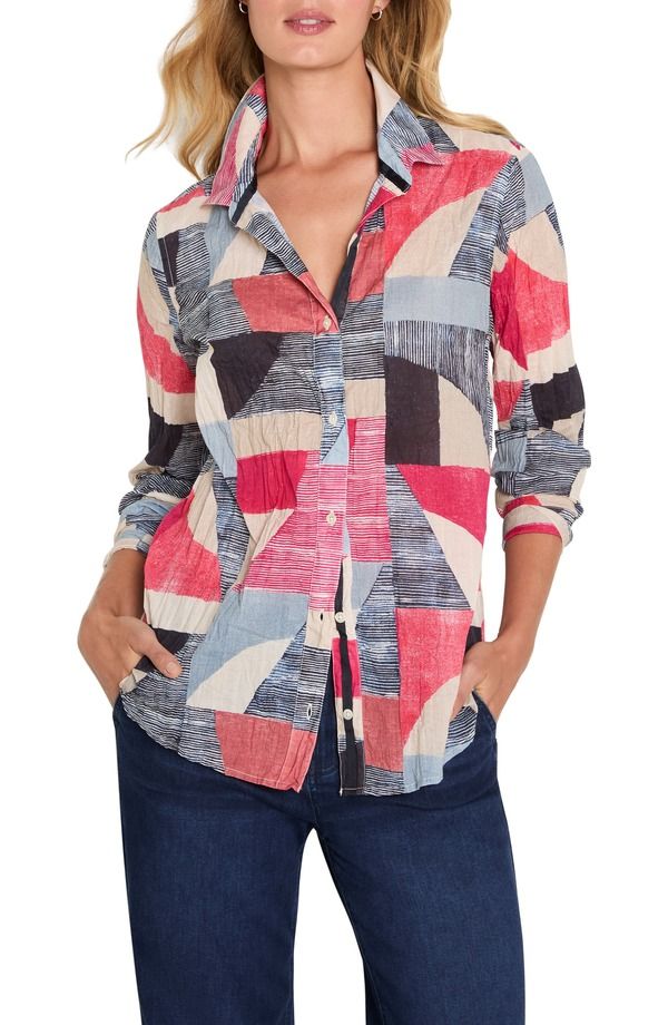 ニックプラスゾーイ レディース トップス シャツ コットン NICZOE Set Sail Crinkle Cotton ButtonUp Shirt Red Multi レッド