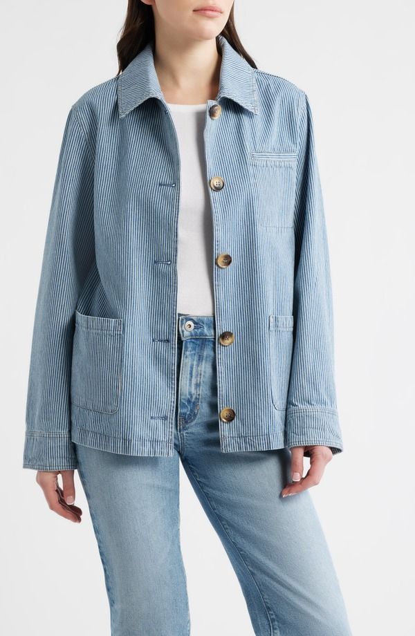 ベルナルド レディース ボトムス デニムパンツ ジャケット Bernardo Stripe Denim Jacket Blue ブルー