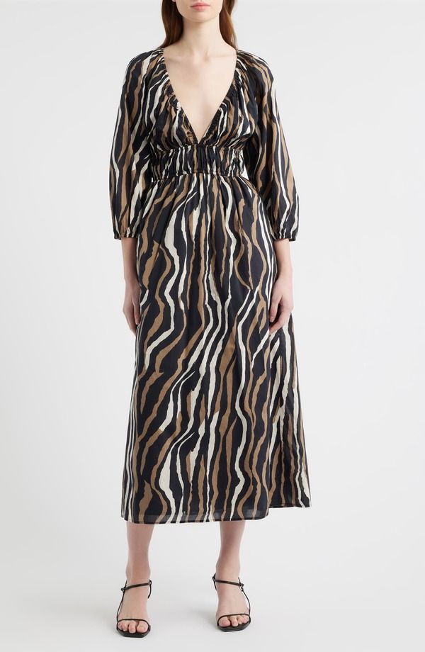 レイルズ レディース トップス ワンピース プリント ミディ コットン Rails Paio PrinthreeQuarter Sleeve Cotton Midi Dress Canyon Stri