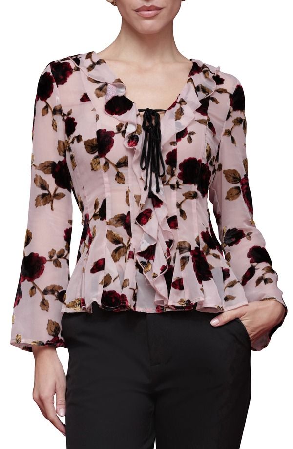アヴェックレフィーユ レディース トップス シャツ フラワー柄 プリント フリル フラワー Avec Les Filles Ruffle Trim Floral Print Shirt Rose Bu