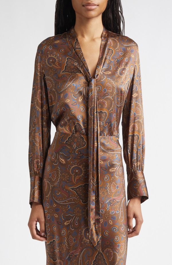 ヴェロニカ ベアード レディース トップス シャツ プリント シルク Veronica Beard Francine Printie Neck Silk Blend Top Walnut Multi