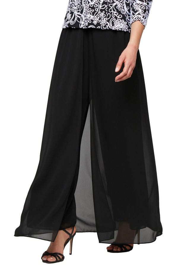 アレックスイブニングス レディース トップス ワンピース ワイドレッグ メッシュ パンツ オーバーレイ スカート Alex Evenings Wide Leg Pants with Mesh Skir