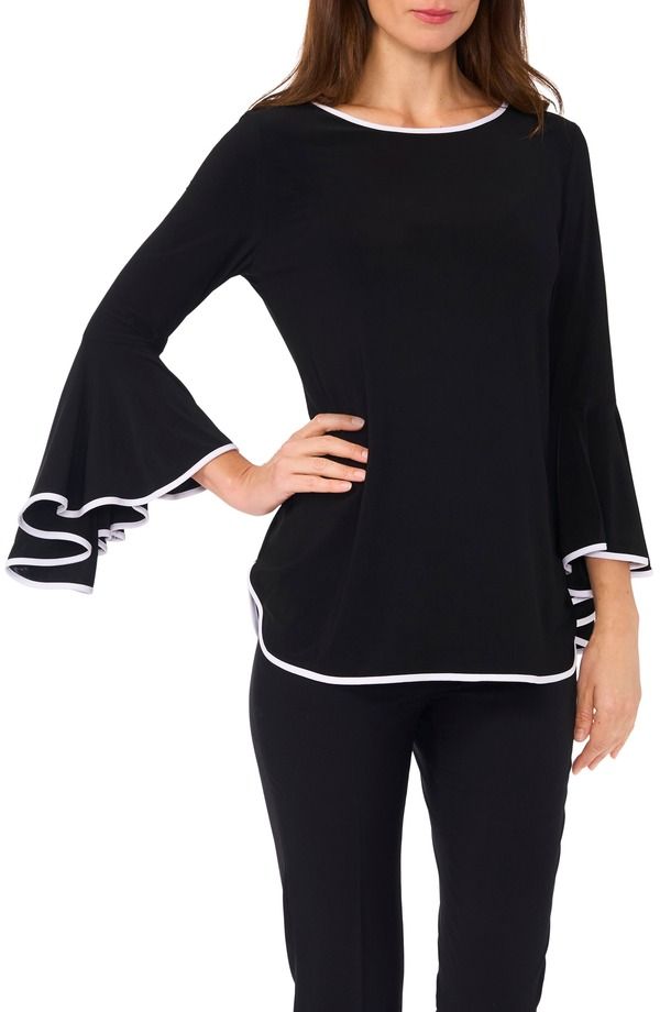 チャウス レディース トップス シャツ Chaus Tipped Bell Sleeve Top BlackWhite 010 ホワイト