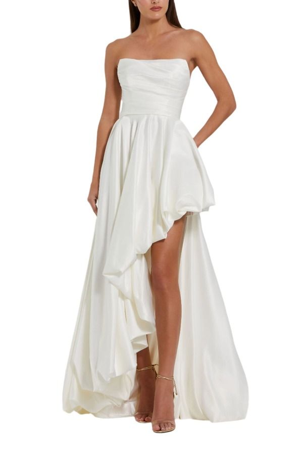 マックダガル レディース トップス ワンピース アシンメトリー ギャザー ストラップレス Mac Duggal Asymmetrical High Low Strapless Ruched Gown