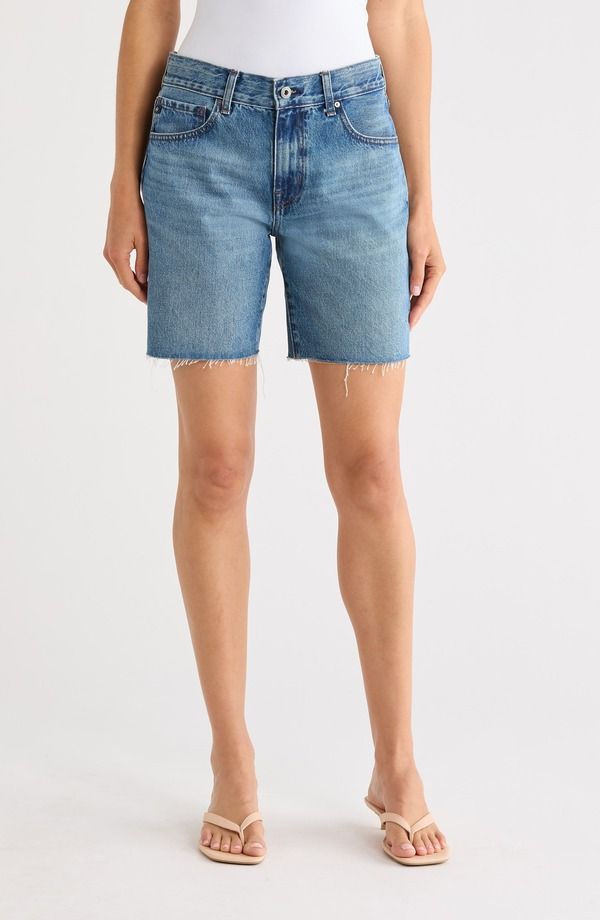 エージー レディース ボトムス デニムパンツ ショートパンツ AG ExBoyfriendistressed Raw Hemid Length Denim Shorts Nouveau デニム