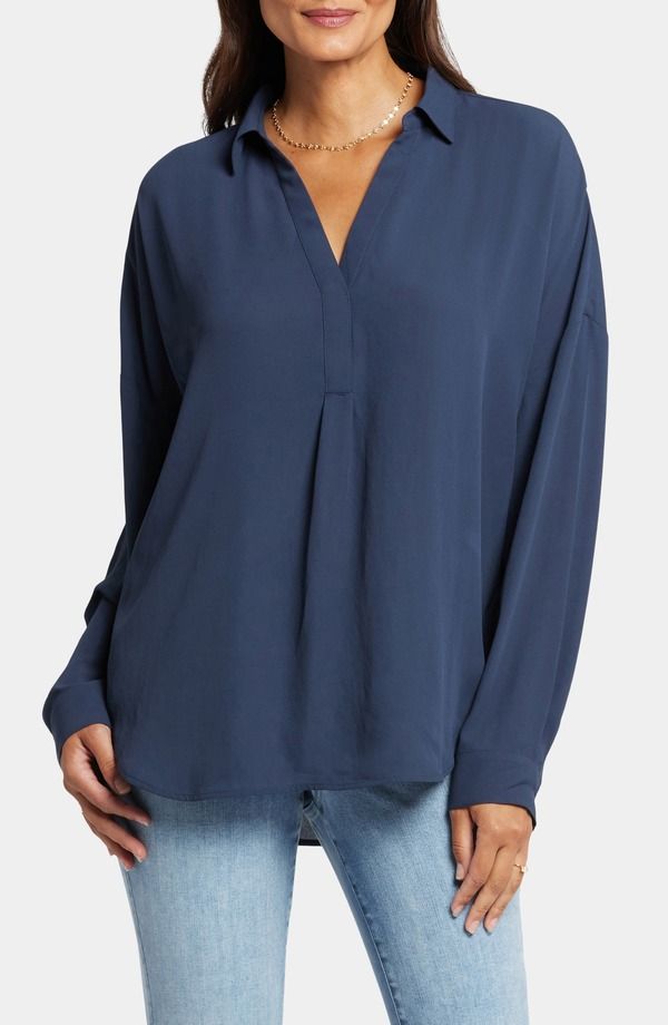 エヌワイディージェイ レディース トップス シャツ ジョーゼット ポリエステル ブラウス NYDJ Becky Recycled Polyester Georgette Blouse Oxford N