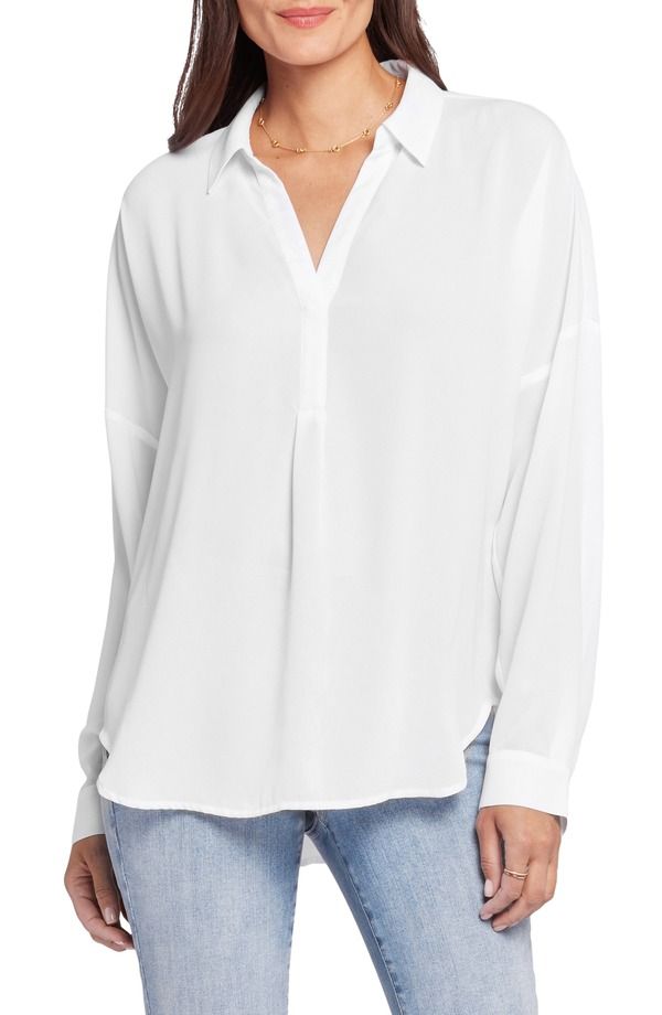エヌワイディージェイ レディース トップス シャツ ジョーゼット ポリエステル ブラウス NYDJ Becky Recycled Polyester Georgette Blouse Optic Wh