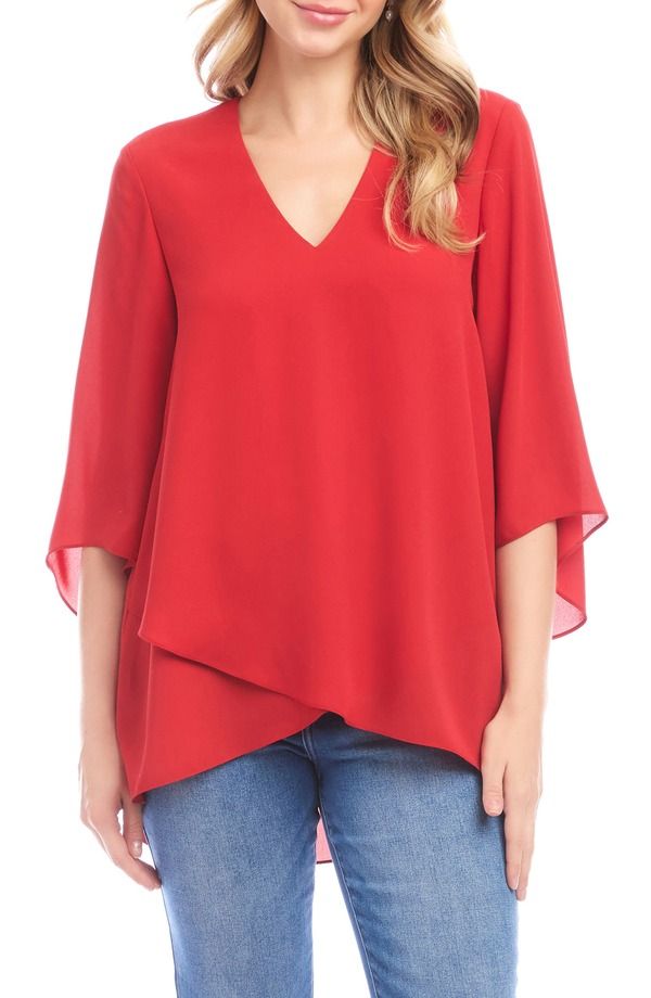 カレンケーン レディース トップス シャツ クレープ アシンメトリー Karen Kane Asymmetrical Crepe Top Tomato Red レッド