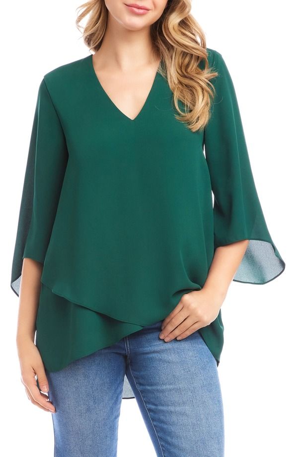 カレンケーン レディース トップス シャツ クレープ アシンメトリー Karen Kane Asymmetrical Crepe Top Forest Green グリーン