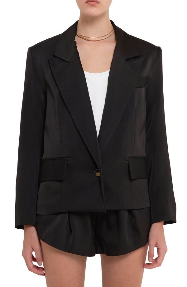 グレー ラブ レディース アウター ジャケット・ブルゾン サテン ブレザー Grey Lab OneButton Satin Blazer Black ブラック