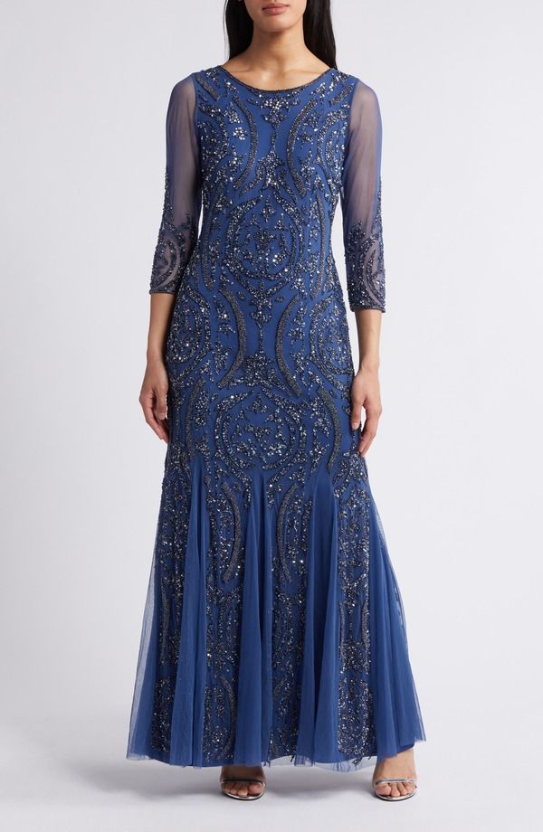 ピサッロナイツ レディース トップス ワンピース メッシュ スパンコール Pisarro Nightsequin Beaded Illusion Mesh ThreeQuarter Sleeve Go