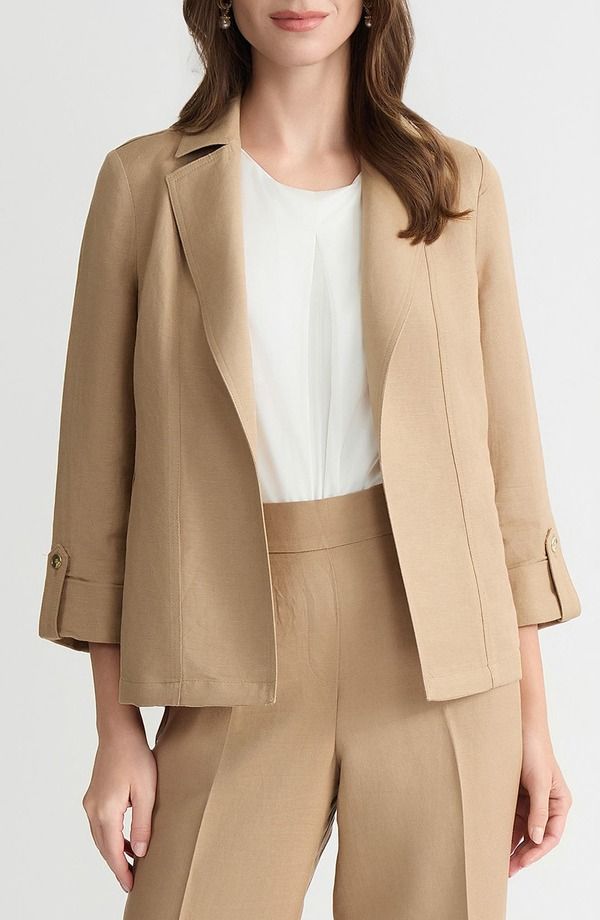 カスパール レディース アウター ジャケット・ブルゾン リネン KASPER Seamed Open Front Linen Blend Jacketoasted Wheat