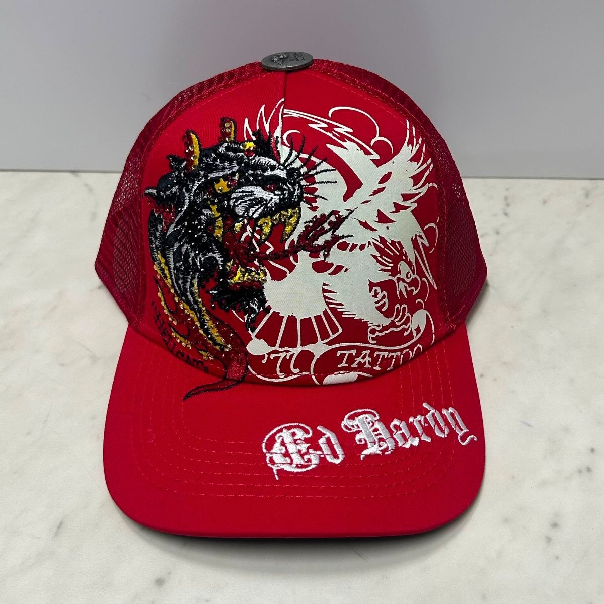 USA仕様 Ed Hardy エドハーディ Rhinestone Eagle Panther 鷹 豹 メッシュ トラッカーキャップ 黒 (EDC3) 11,965円